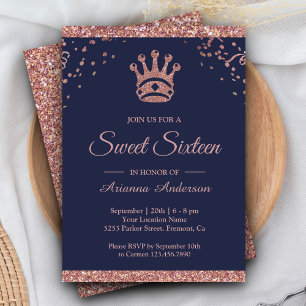 Invitation Princesse Royale Rose Gold Glitter Sweet Sixteen