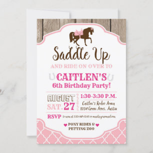 Invitation Princesse Saddle Up Pony Birthday de cow-girl