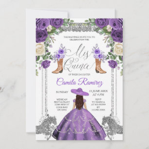 Invitation Princesse Silver Purple Espagnol Girl Sweet 15e