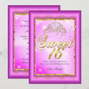 Invitation Princesse Sweet 16 Fête Rose Chaud Magenta Or