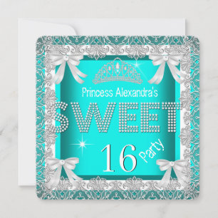 Invitation Princesse Sweet 16 Pailleté Bleu Turquoise Anniver