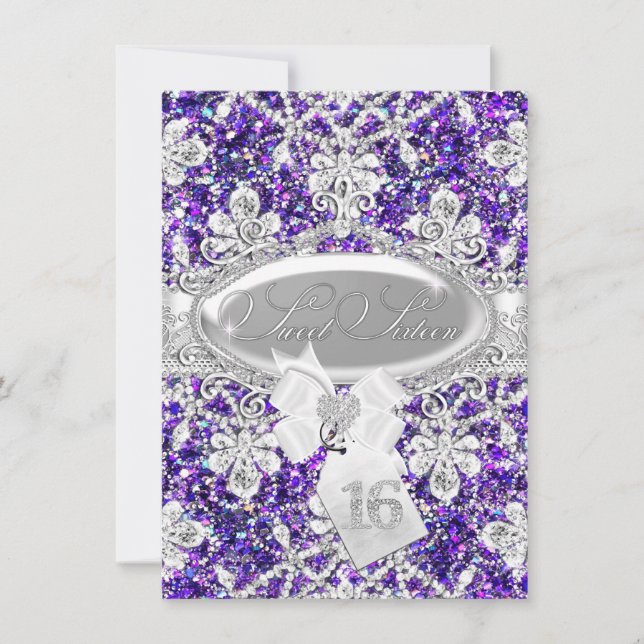 Invitation Princesse Sweet 16 Pailletée Diamant Vi (Devant)