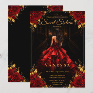 Invitation Princesse Sweet 16 Rouge Or