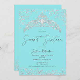 Invitation Princesse tiara argent parties scintillant marine 