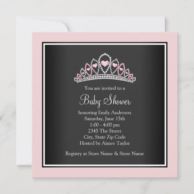 Invitation Princesse Tiara Baby shower princesse rose (Devant)