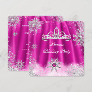 Invitation Princesse Tiara Hot rose Flocon de neige fête d'an