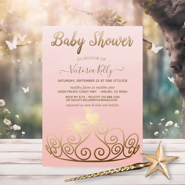 Invitation Princesse Tiara Pink Gold Sparkle Girl Baby shower (Créateur téléchargé)