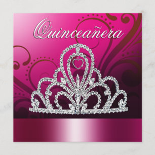 Invitation Princesse Tiara Quinceanera (fuschia)