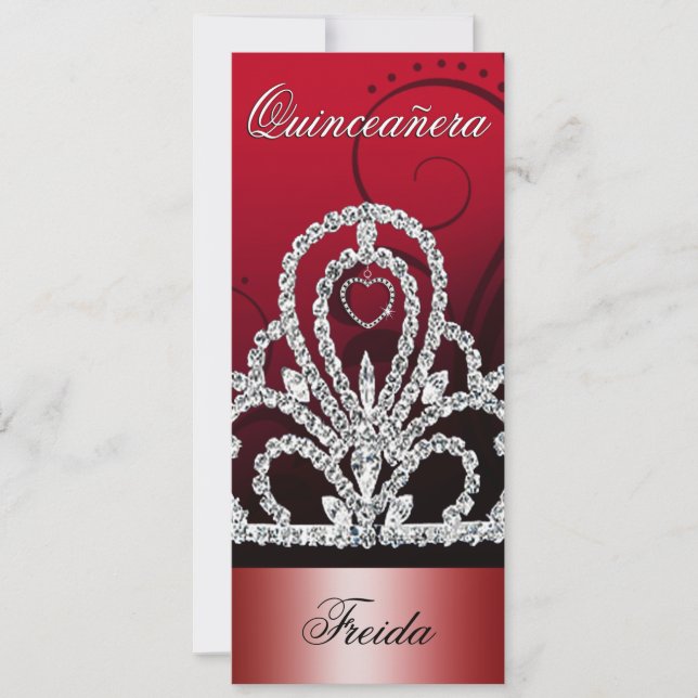 Invitation Princesse Tiara Quinceanera (rouge-foncé) (Devant)