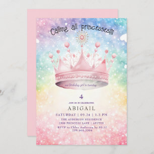 Invitation Princesse Tiara Rose Colorful Fête d'anniversaire