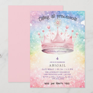 Invitation Princesse Tiara Rose couleur fille fête d'annivers
