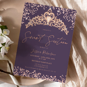 Invitation Princesse tiara rose or parties scintillant photo