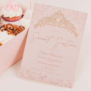 Invitation Princesse tiara rose or parties scintillant photo