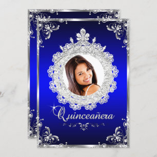 Invitation Princesse Tiara Royal Blue Sparkle Quinceanera