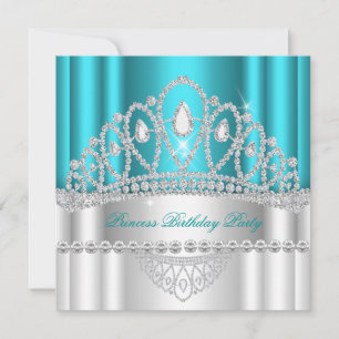 Invitation Princesse Turquoise Diamant Blanc Tiara Anniversai