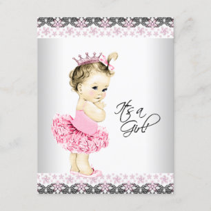 Invitation Princesse Tutu Baby shower rose et gris