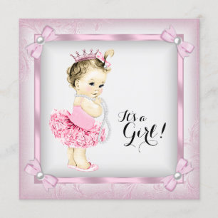 Invitation Princesse tutu bébé perle rose et blanche Baby Sho