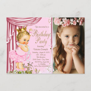 Invitation Princesse Tutu Pearl rose et or fête d'anniversair