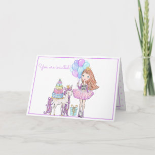 Invitation Princesse Unicorn Moderne fille aquarelle Annivers