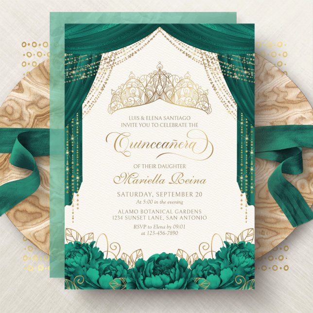 Invitation Princesse verte Floral Quinceanera (Créateur téléchargé)