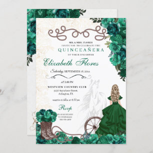 Invitation Princesse verte occidentale Floral Charra Quinceañ