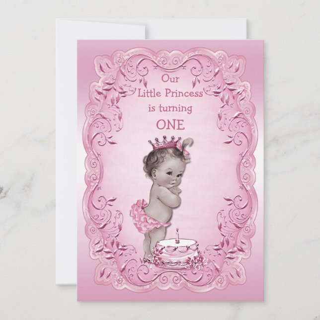Invitation Princesse Vintage rose 1er anniversaire (Devant)
