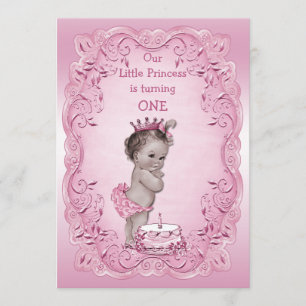 Invitation Princesse Vintage rose 1er anniversaire