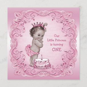 Invitation Princesse Vintage rose 1er anniversaire