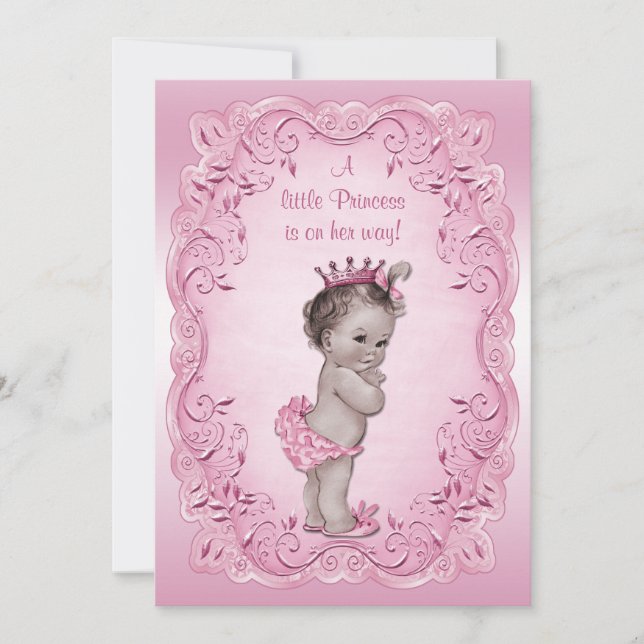 Invitation Princesse vintage rose baby shower (Devant)