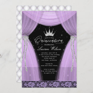 Invitation princesse violette luxueuse pétillant Quinceanera