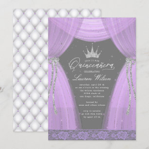 Invitation princesse violette luxueuse pétillante Quinceanera