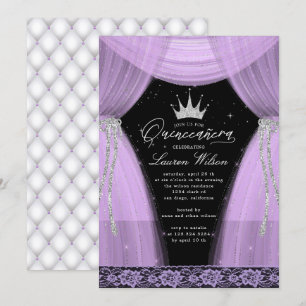 Invitation princesse violette luxueuse pétillante Quinceanera