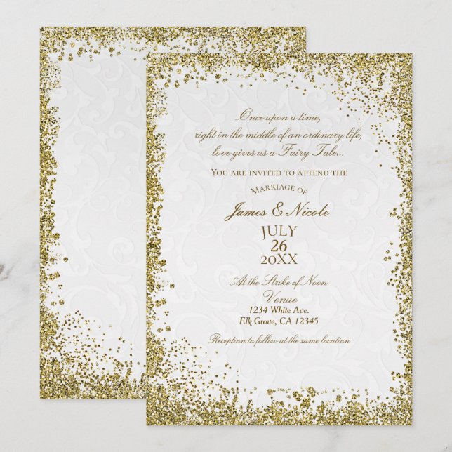 Invitation Princesse White Damask Storybook Mariage élégant (Devant / Derrière)