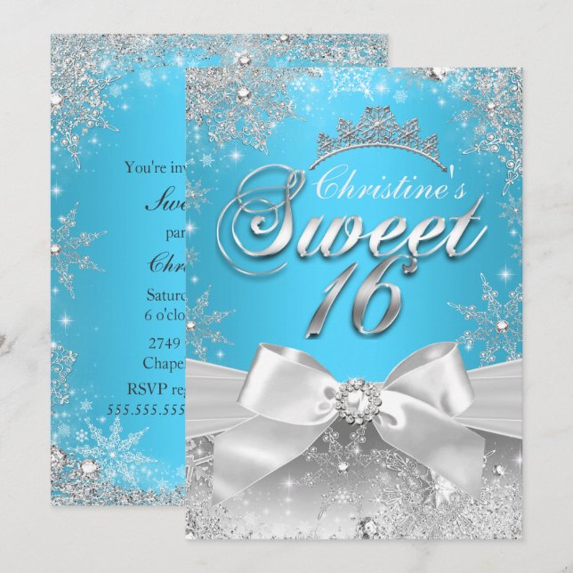 Invitation Princesse Winter Wonderland Blue Sweet  (Devant / Derrière)