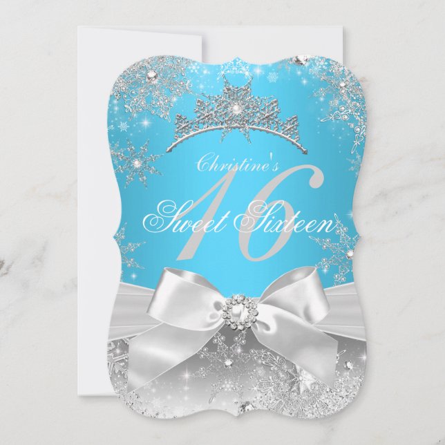 Invitation Princesse Winter Wonderland Blue Sweet 16 (Devant)