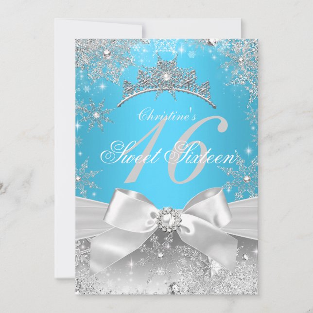 Invitation Princesse Winter Wonderland Blue Sweet 16 (Devant)
