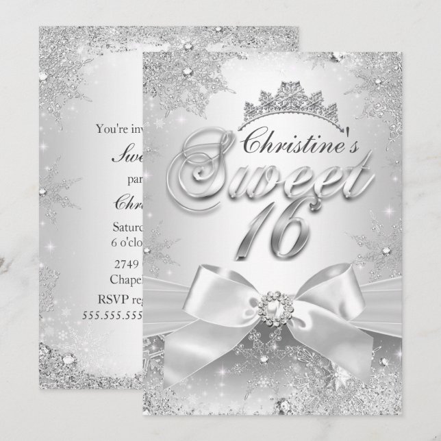 Invitation Princesse Winter Wonderland Silver Swee (Devant / Derrière)