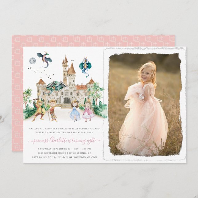 Invitation Princesses, Chevaliers et Dragons Fairy Tale Anniv (Devant / Derrière)