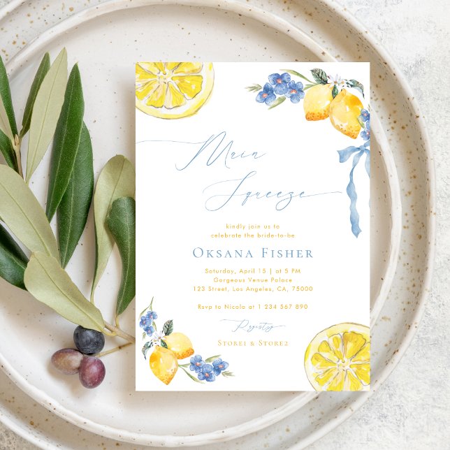 Invitation Principale Squeeze Lemons Bleu Fête des mariées it (Créateur téléchargé)