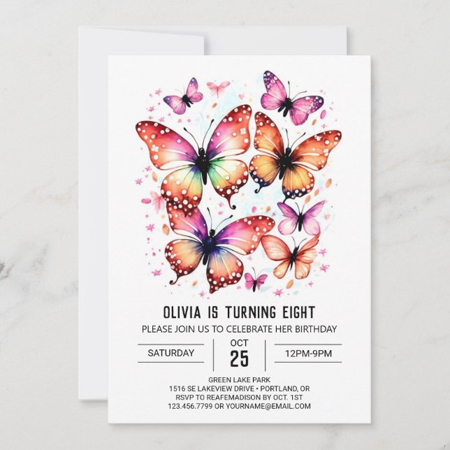 Invitation Printable Fille papillon Anniversaire (Devant)