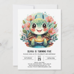 Invitation Printable Fun Turtle Girl Anniversaire