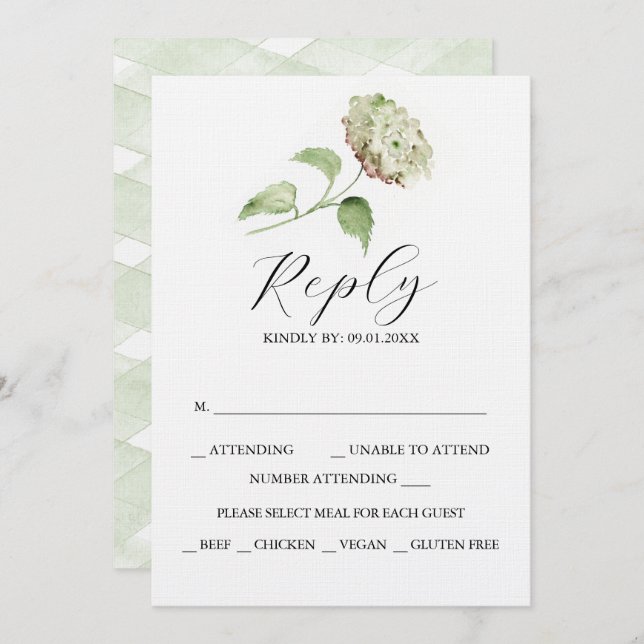 Invitation Printable Hydrangea Wedding RSVP Cards (Devant / Derrière)