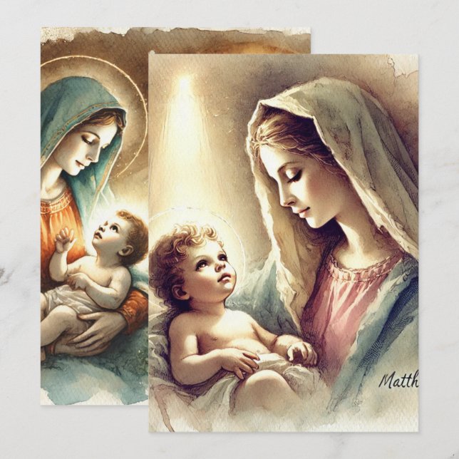 Invitation Printable Mary & Baby Jesus Nativité Scrapbook (Devant / Derrière)