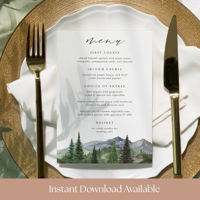 Invitation Printable Mountain Forest Wedding Menu Card (Créateur téléchargé)
