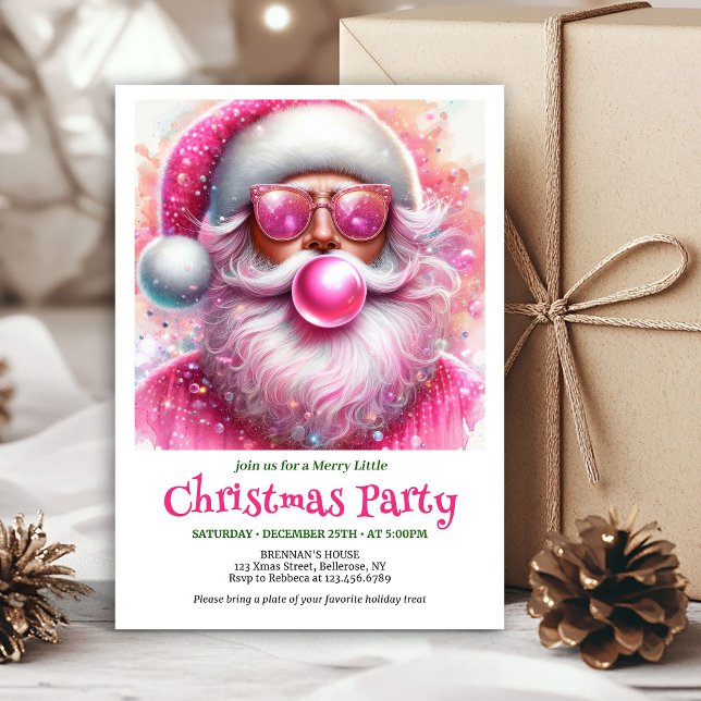 Invitation Printable Pink Santa Bubble Gum Funny Christmas  (Printable Pink Santa Bubble Gum Funny Christmas Invitation

)