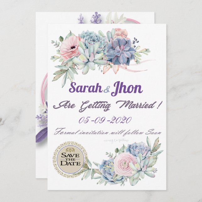 Invitation Printable Purple Lavender Floral Enregistrer la da (Devant / Derrière)