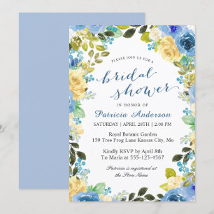 Invitation Printemps bleu jaune Floral Romantique Mariage