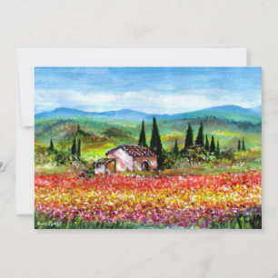 Invitation PRINTEMPS EN TOSCANE, rouge vif bleu rose jaune