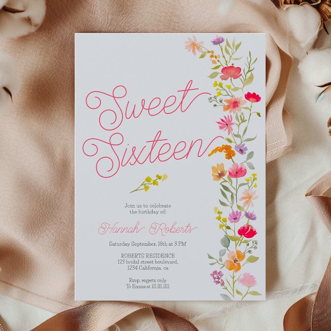 Invitation Printemps été fleur sauvage floral Sweet 16 (Spring summer wildflowers floral Sweet 16 Invitation)