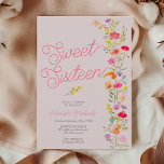 Invitation Printemps été fleur sauvage floral Sweet 16 rose<br><div class="desc">Printemps Été jolie florale fleur sauvage Sweet 16 anniversaire fête avec joli peint à la main vive et brillante orange, rose et jaune couleur de l'eau illustration avec une police de script élégante moderne, avec feuillage bohème verdoyant. Idéal pour le printemps, été extérieur jardin Sweet sixteen fête anniversaires sur arrière...</div>